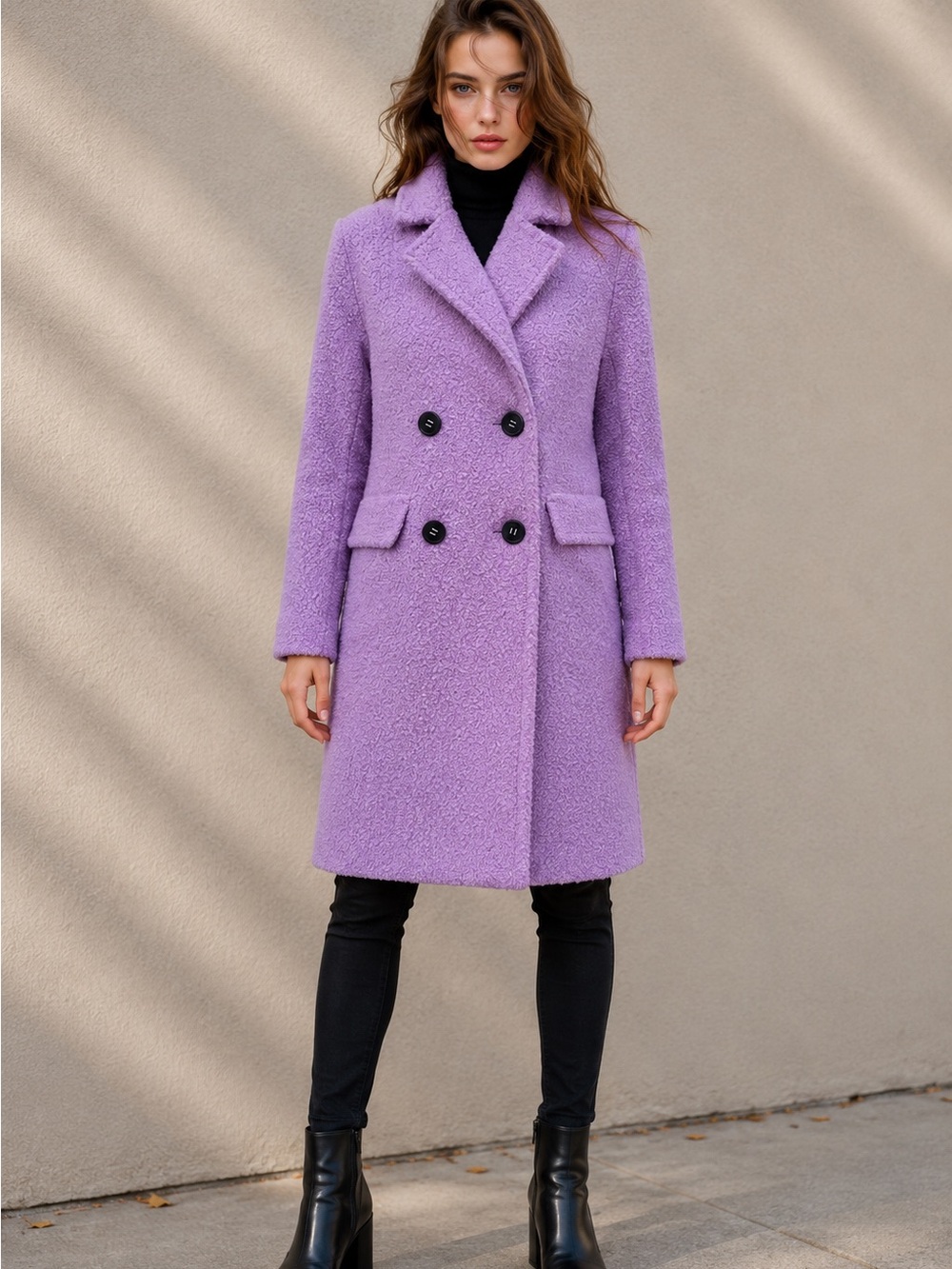 BCBGeneration Women's Lavender Double- Breasted Boucle Over Coat